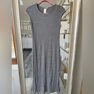Ady P. Ribbed Knit Midi Dress Gray Side Slits Bodycon Medium